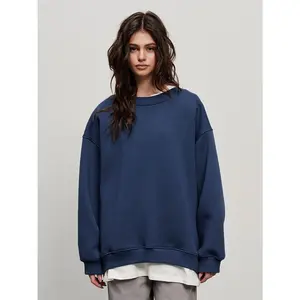 Crew neck loose sweater women's autumn and winter street solid color Oversize fleece pullover sweater Fit Oversized