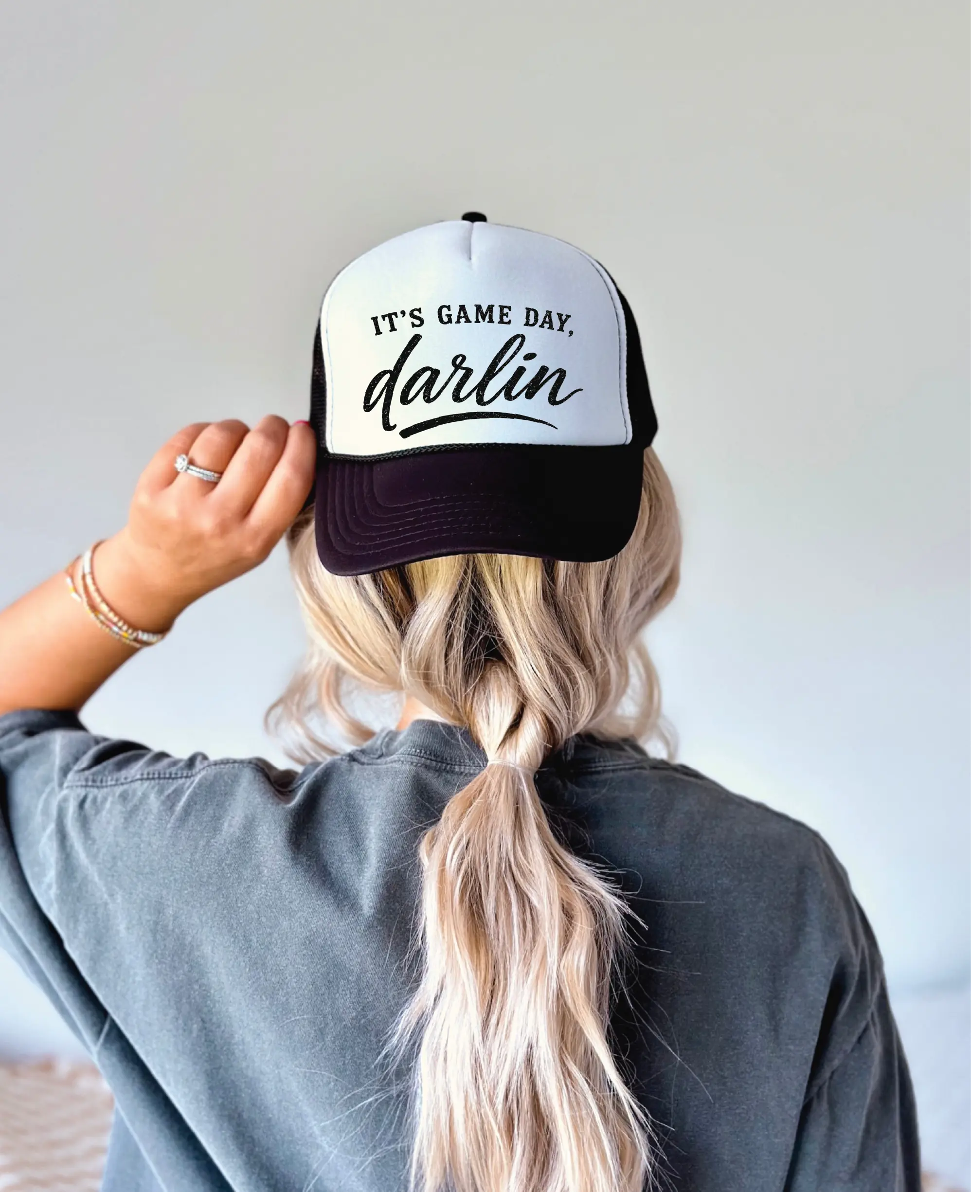 It's Game Day Darlin' - Black and White Unisex Foam Trucker Hat