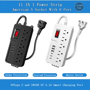 [Power Strip With USB Ports] 11-in-1 Power Strip With 3 USB-A & 3 USB-C Ports, 5 AC Outlets, Surge Protector Power Outlet With Overload Protection, Compact & Portable Design, Ideal For Home, Office, And Travel, Travel Power Solution | Modern Power Strip