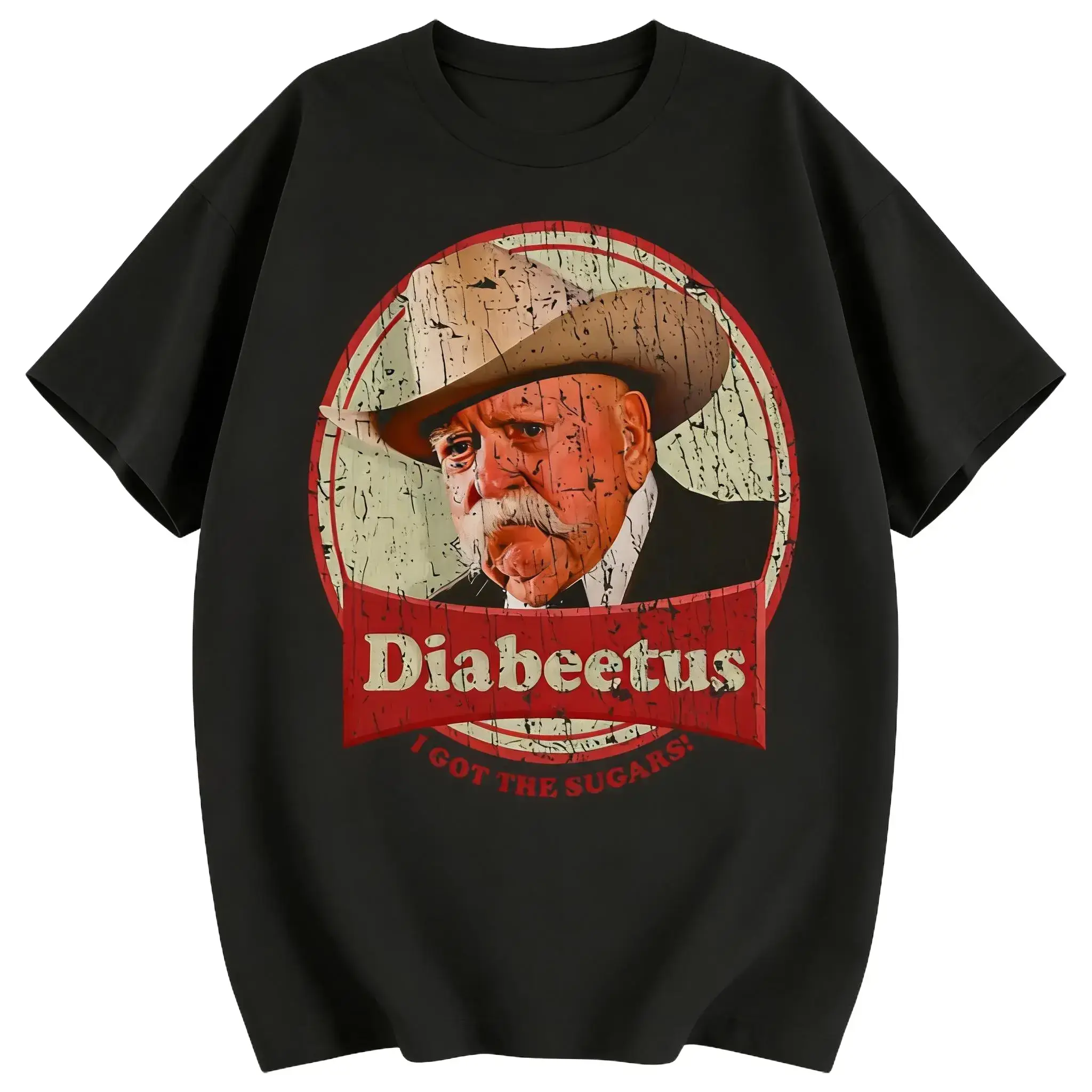 Men's Retro Diabeetus Logo Fitted T-Shirt, Short-Sleeve Round Neck, New Stylish Casual Classic Summer Top (Suitable for Couples), Shortsleeve, Fitted Cut, Retro Print, Logo Print, Casual Fit