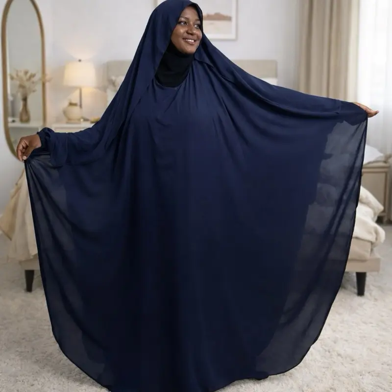 Blue Closed Soft Chiffon Ghashwa Overhead | Lightweight Modest Overhead Khimar | Elegant Full Coverage Islamic Veil for Everyday Wear & Prayer