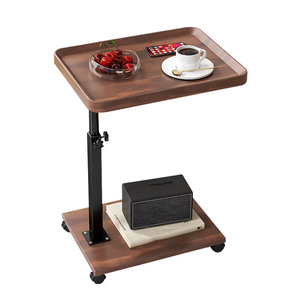 【Christmas Gift】Modern Adjustable C-End Wood Side Table with Steel Frame, Rolling TV Tray Desk, Adjustable Height, Swivel-Tiltable Tabletop, Wheels, Heat-Resistant, Portable for Living Room, Small Spaces