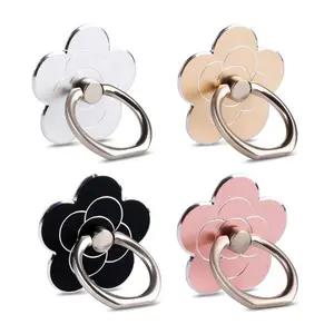 4-Pack Floral 360° Rotating Cell Phone Ring Stand – Adjustable Metal Finger Grip Kickstand with 180° Flip, Universal Smartphone Holder – Black