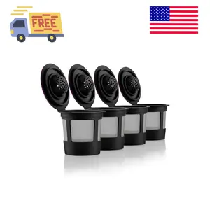 4 Black Reusable K Cups for Keurig Coffee Makers - BPA Free Refillable Kcups Coffee Filters