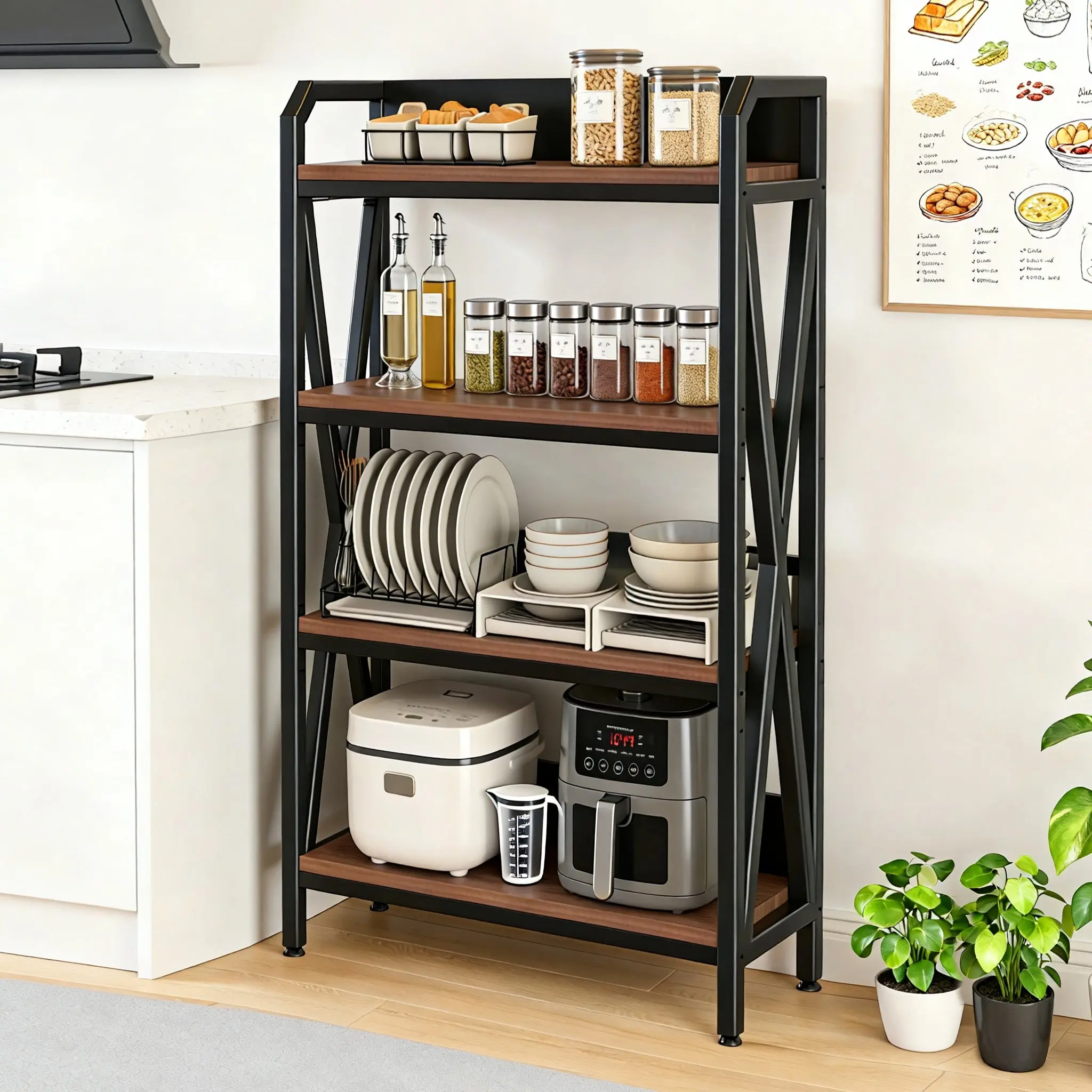 Rustic 4-Tier Kitchen Baker’s Rack