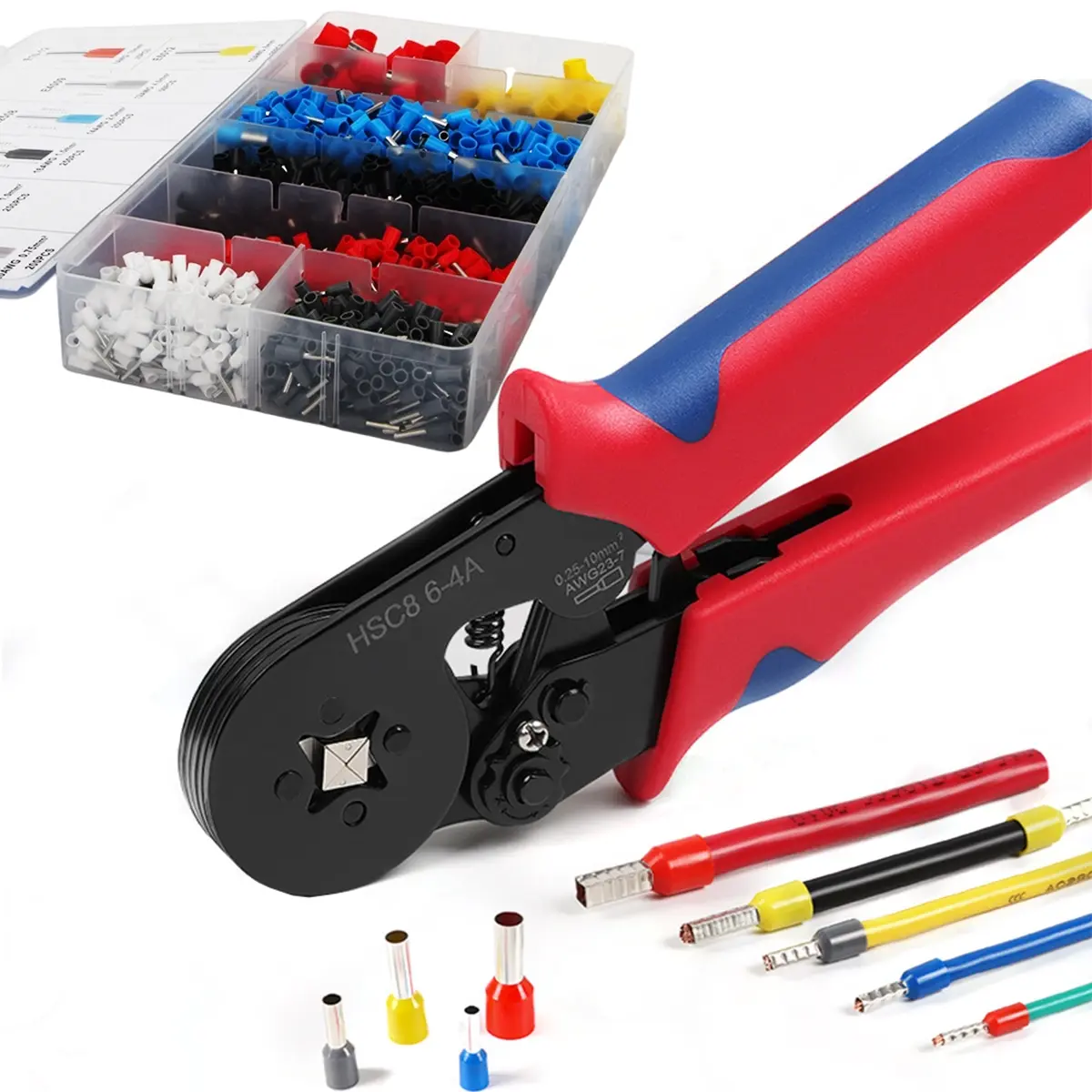 Wire Terminal Crimping Tool Set Hsc86-4, Needle Type & Square Design, Cold Pressure European Style, Range 0.25-10mm, Durable Construction, with 1300pcs Wire Ferrules Kit Wire Ends Terminals DIY Tools Hardware Hand Tools