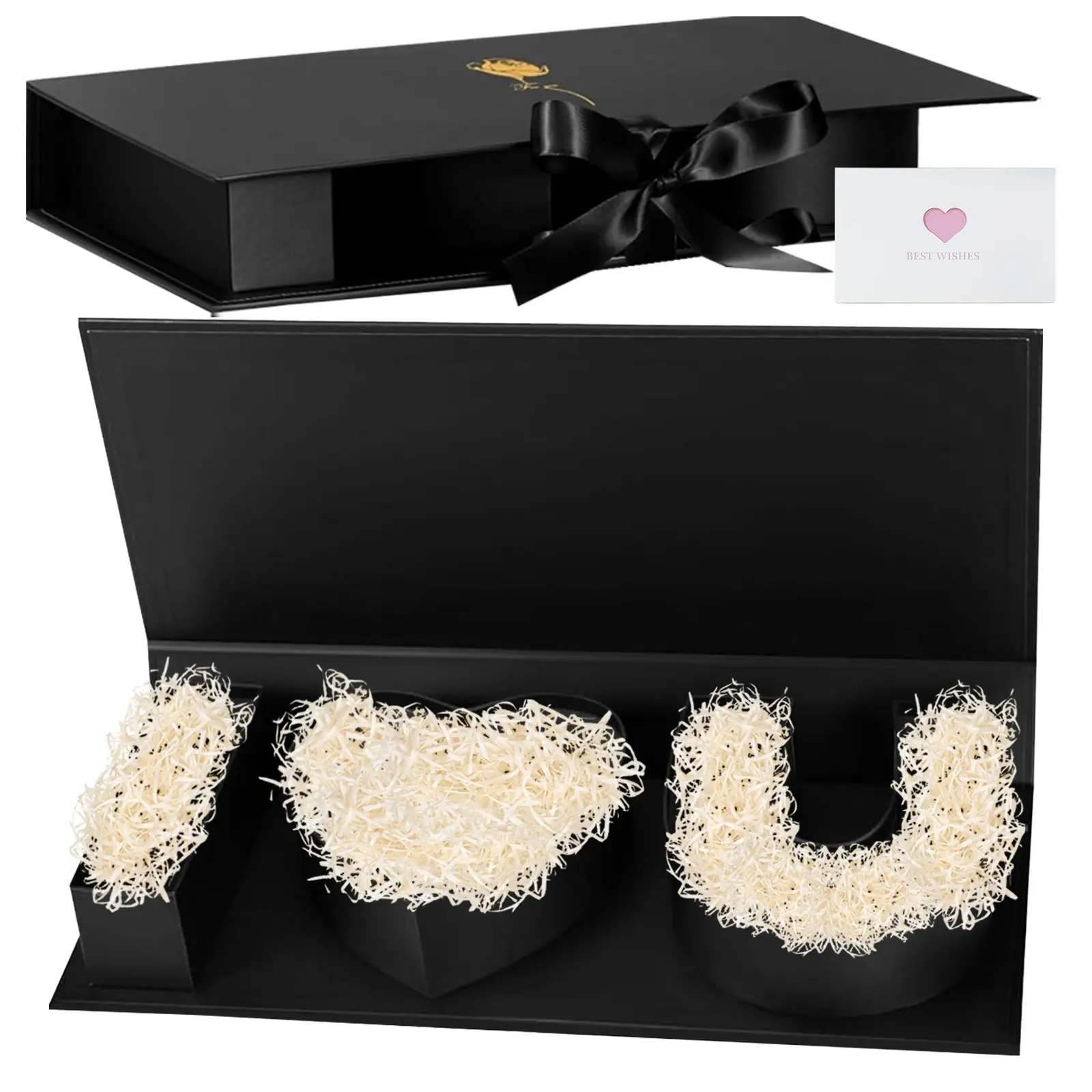I Love You Heart-Shaped Gift Box Empty Valentines Box Fillable Letter Floral Decor Pink I Heart U Keepsake Gift for Valentine's Day Wedding Mother's Day Birthday Gifts Romantic Gift Box