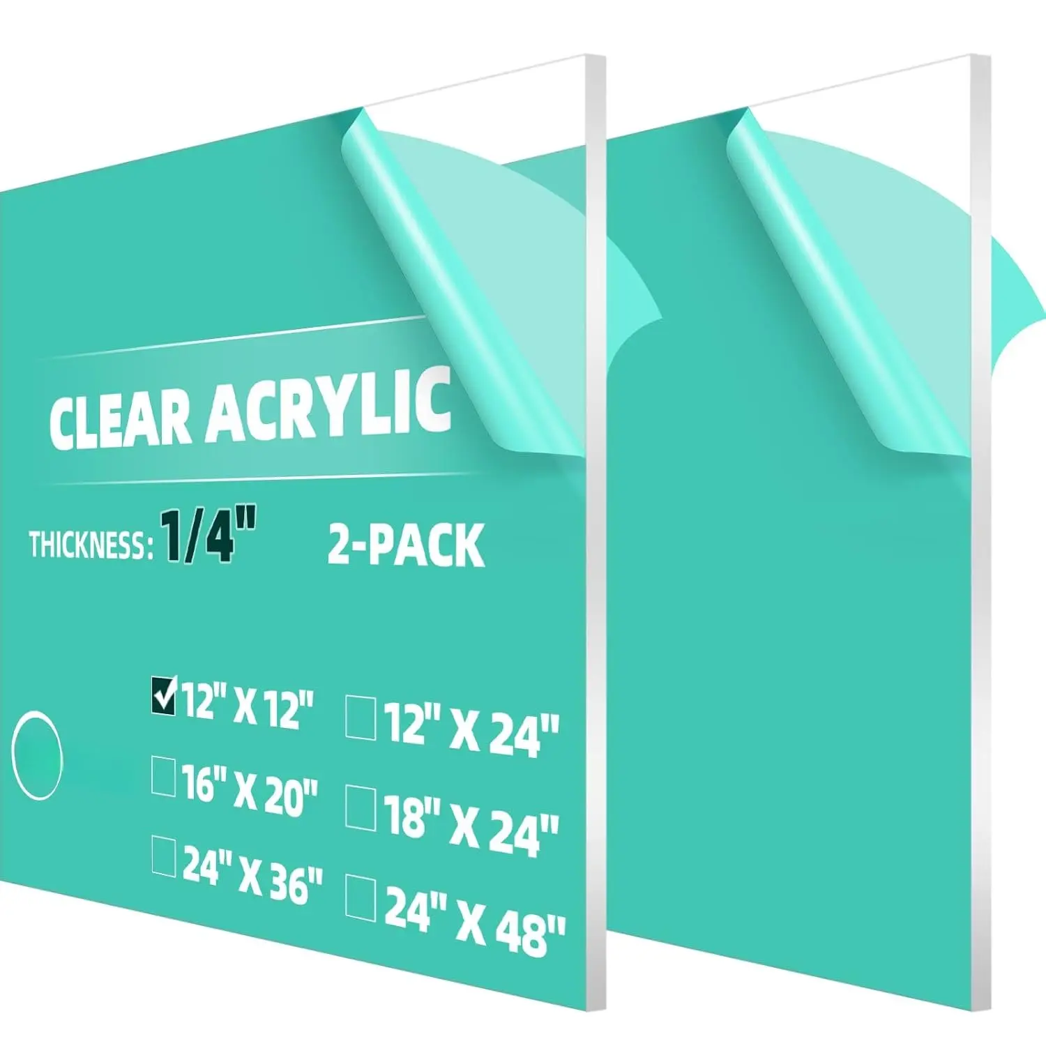 (2-Pack) 12 x 12 Inch Clear  Sheet Plexiglass 1/4" Thick; Use for Craft Projects, Signs, Display Cases, DIY Projects and More; Cut with Cricut, Engraver,  or Hand Tools - No