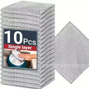 Steel Wool Cleaning Cloth, Silver Color Metal Wire Brush, Kitchen Dishwashing Towel, Oil-Resistant, Ideal for Washing Pots and Dishes, Dish Towels Rags
