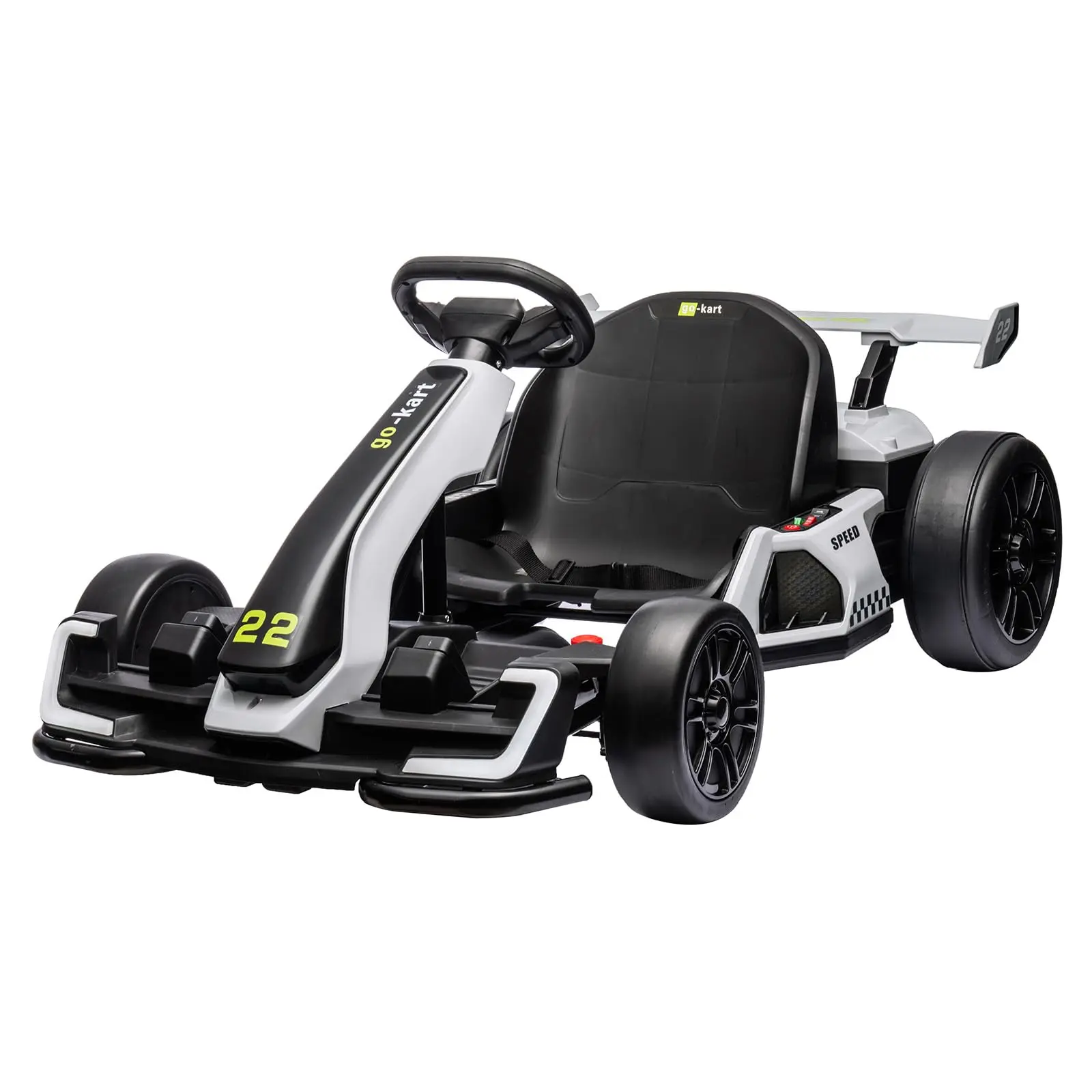 GARVEE 24V Electric Go Kart with Dual 150W Motors, Reaches Speeds up to 8mph, Supports Max Load of 110lbs, Features Button Start, Safety Belt, Lights, and Music - Suitable for Ages 6-12, White Color