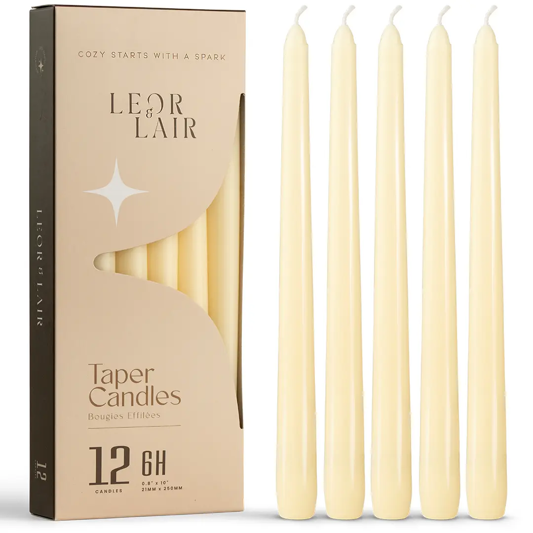 Leor & Lair Taper Candles - 12 Pack 10" Candlesticks - Unscented Candle Sticks for Summer Home Decoration, Holiday, Christmas, Weddings, Restaurants