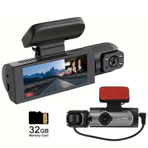 1080P Dual Lens Dash Camera, Front and Inside Dash Cam with 32GB Memory Card, G Sensor, HD Night Vision, Loop Recording, Wide Angle Car DVR, Front Rear Dashcam