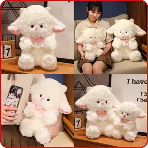 Cute Lamb Plush Toy, Fluffy Sheep Stuffed Animal with Lace Collar, Kawaii Gift
