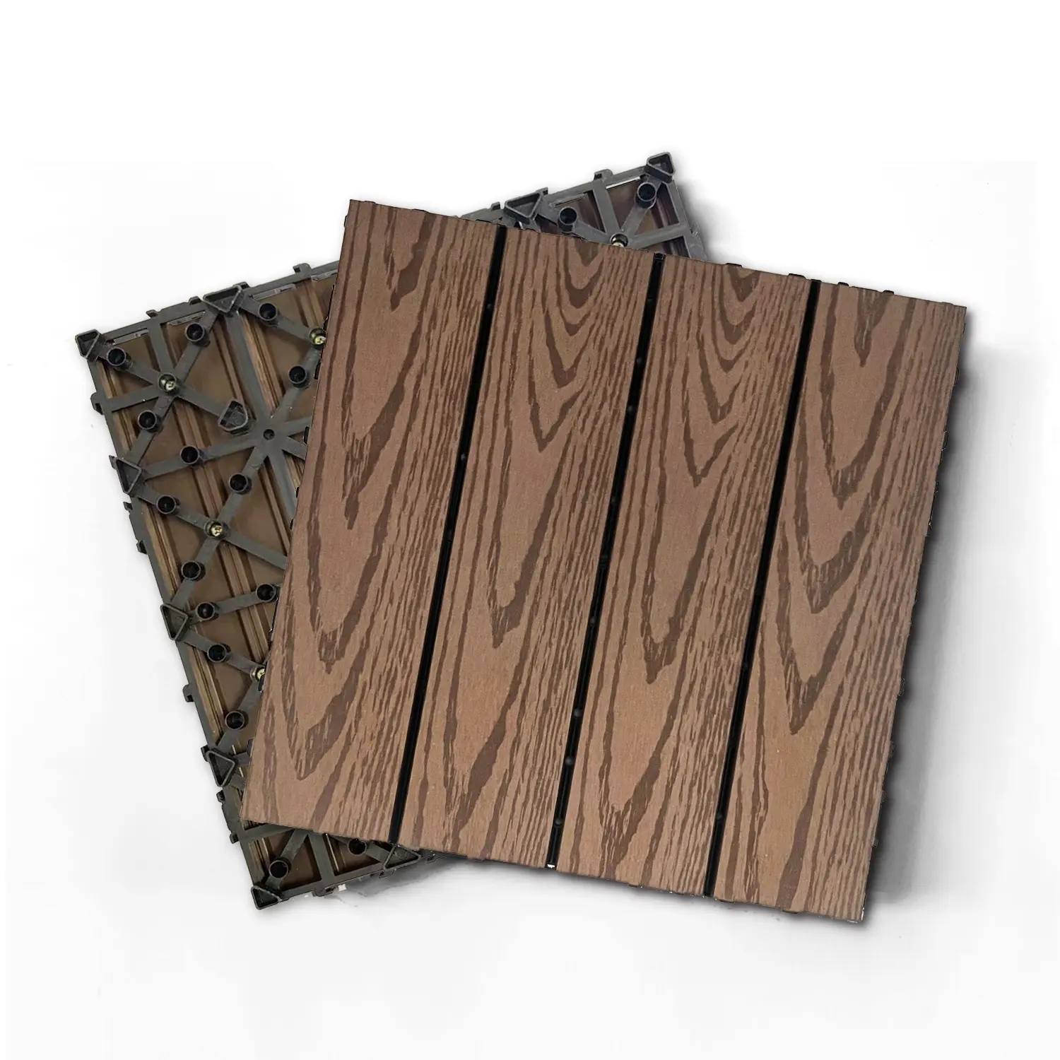 Wood Plastic Composite Deck Tiles Set of 20pcs, DIY Interlocking Decking Tiles, Floor Tile, Durable, Maintenance, Waterproof, Indoor Outdoor, 12x12in