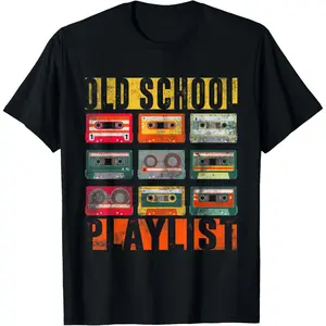 Old School Playlist Shirt Retro 80s 90s Cassette Tape Music T-Shirt