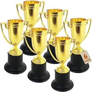 Plastic Golden Cup Trophy for Kids - 6 Pack - 4 Inch Achievement Prize Awards