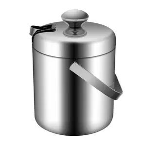 Double Wall Stainless Steel Ice Bucket with Lid and Tongs - 6 Hour Ice Retention Portable Insulated Drink Cooler for Cocktail Party Outdoor BBQ Beach 1300ml Capacity