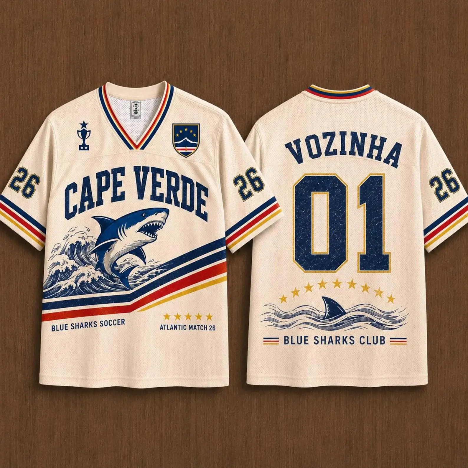 Cape Verde Vozinha 01 Shark Soccer Jersey (2026W.C Edition) Full Size – Premium Breathable Mesh Fabric, Lightweight, Moisture-Wicking & Comfortable Gift for Football Fans