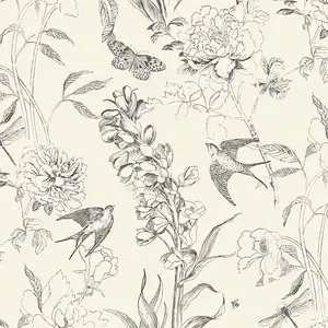 Self-Adhesive Wall Wallpaper Roll, French Sketch Style, Vinyl Material, Easy Removal, Removable Wallpaper, Home Decor, Living Room, Bedroom, Kitchen, TV Background, Floral Wallpaper Peel And Stick