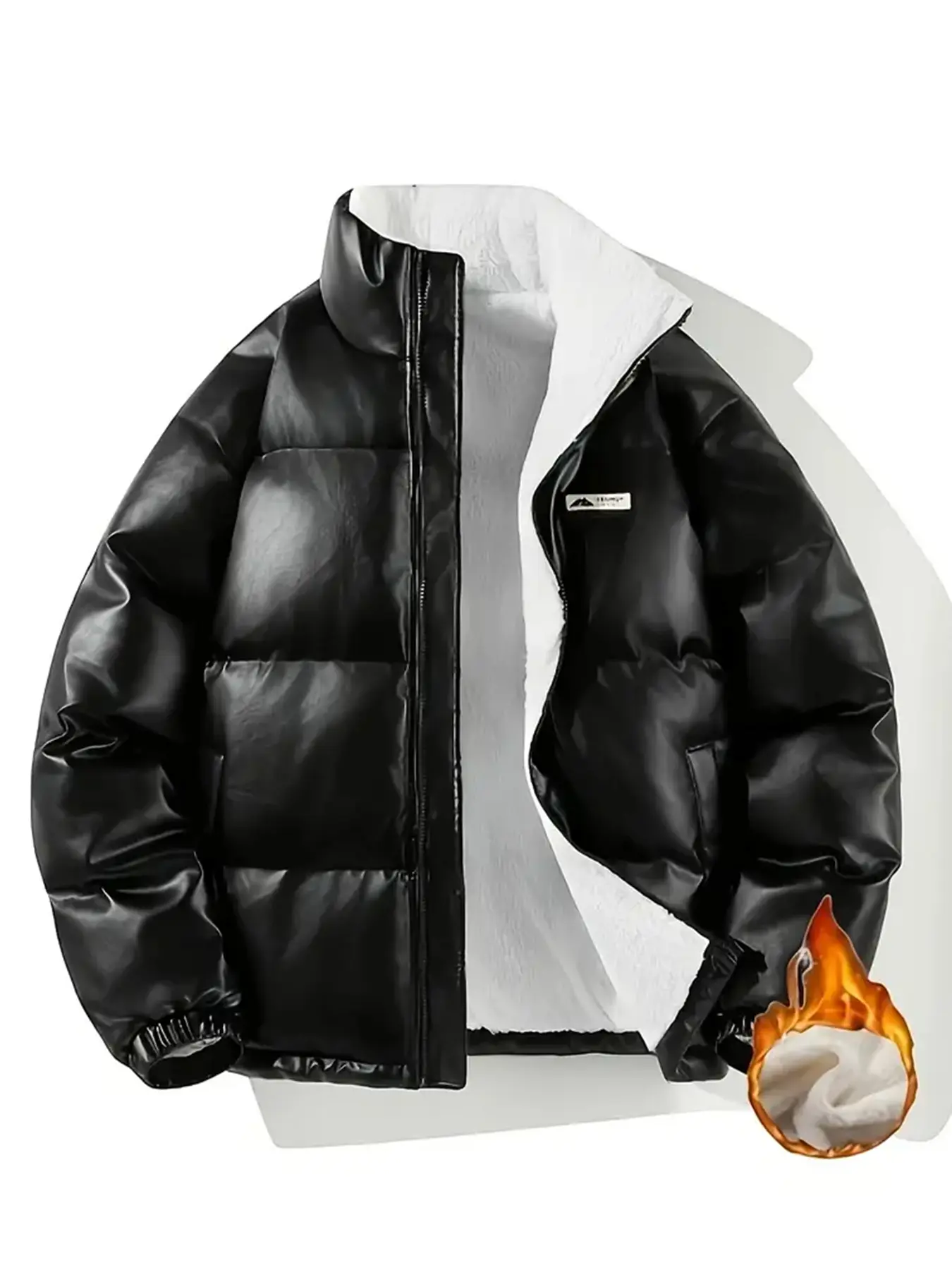 Men's Solid Zip-Up Drop Shoulder Thermal Thermal jacket, Puffer Jacket, Regular Fit Casual Long Sleeve Stand collar Outerwear for Suitable for everyday leisure outdoor wear, pu leather, men jackets for winter