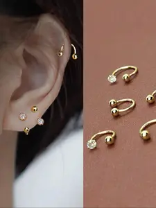4pcs Waterproof Stainless Steel CZ Piercing Earring Studs Ear Bone Cartilage Helix Tragus Daith Conch Rook Tiny Hoop Earring Earcuffs Women Horseshoe Nose Ring Body Jewelry High Quality Earrings