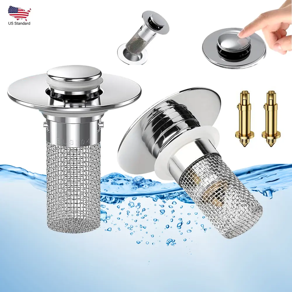 Universal Pop Up Bathroom Sink Drain Filter, Stainless Steel Filter Basket Hair Catcher, Anti-Clog Sink Drain Strainer for Bathroom Sinks