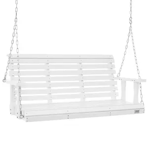 VEVOR Wooden Porch Swing 4.5 ft, Summervibes,Summervibes, Patio bench swing for Courtyard & Garden, Upgraded 880 lbs Strong Load Capacity, Heavy Duty Swing Chair Bench with Hanging Chains for Outdoors, White