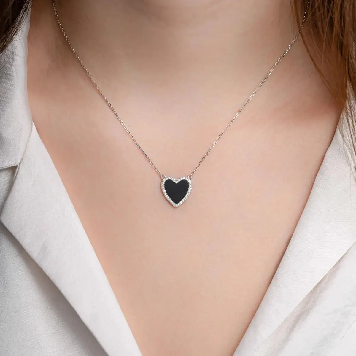 Women 18k Gold Plated Pendant Heart Necklace Black Onyx Heart Necklace,Gift For Her, Daily Wear Necklace