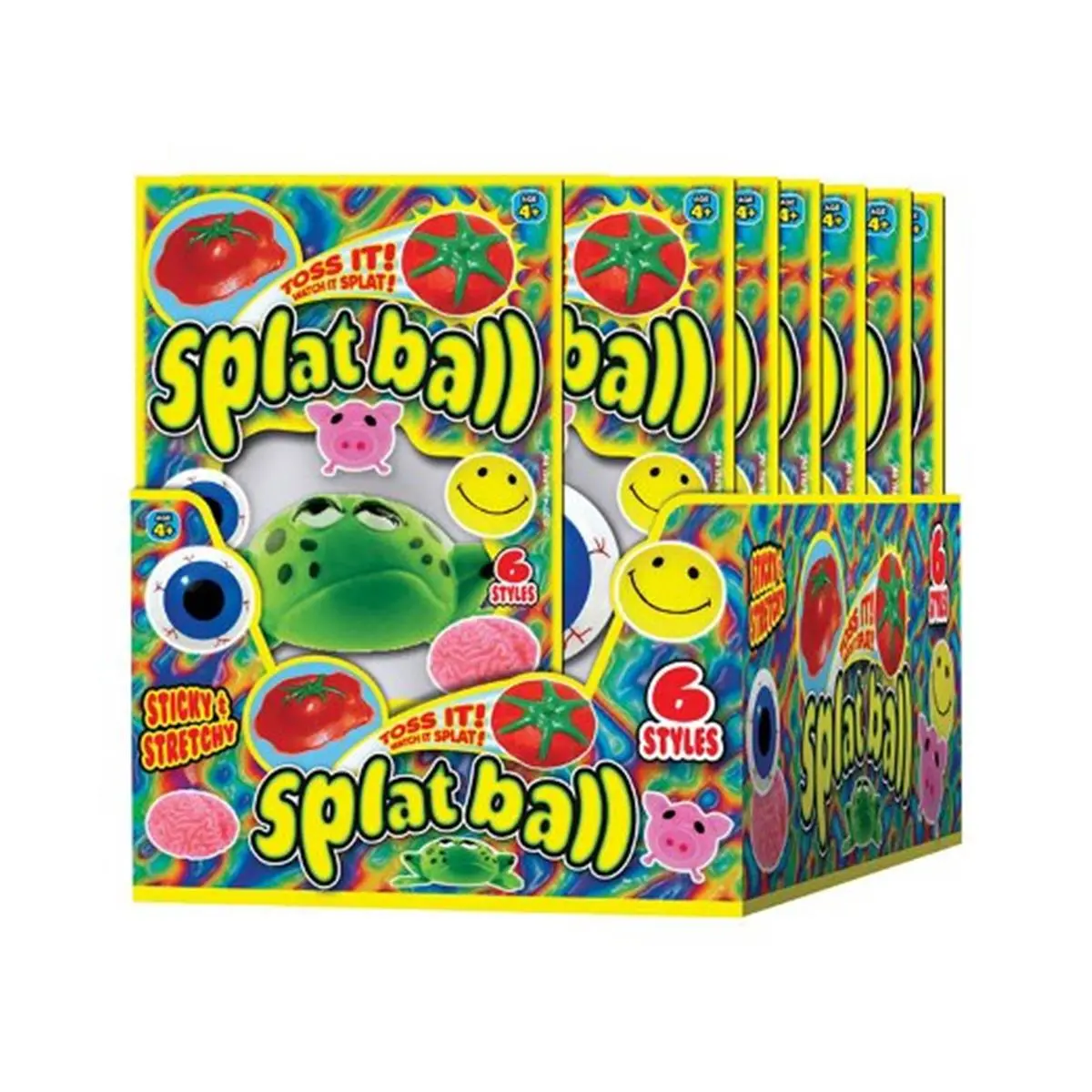 Ja-Ru 5303 Unisex Stretchy Sticky Splat Ball Shapes - 6 Styles, Age 4+, 4.7 lbs, 5.5"h x 8"w x 12.5"l, Assorted, Pack of 24