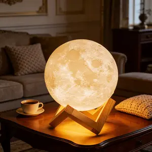 3D Printed Moon Lamp - Cordless Rechargeable Touch Dimmable LED Light, Portable Camping Light for Outdoor, Bedroom Desk - Perfect Gift for Campers & Space Lovers 5.9inch