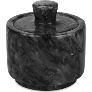 Marble Salt Cellar with Lid, Salt and Pepper Bowls Box Container, Salt Jar with Lid for Kitchen and Bathroom(Black)