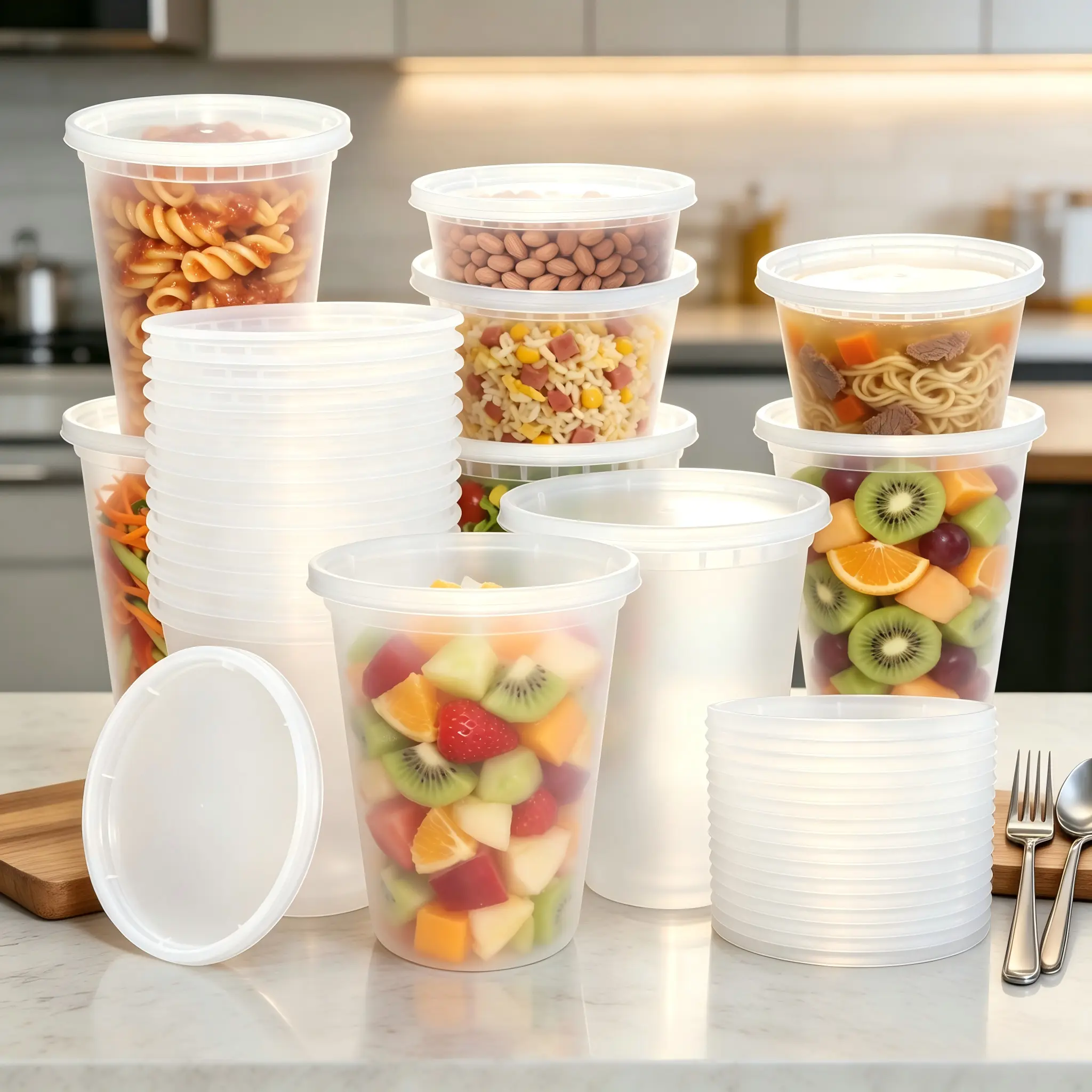 45 Sets Reusable Plastic Deli-Soup Containers with Lids (8/16/24/32 oz), Leak-Proof, Durable, Stackable, BPA-Free, Microwave-Dishwasher-Freezer Safe, Ideal for Meal Prep, Food Storage, Parties