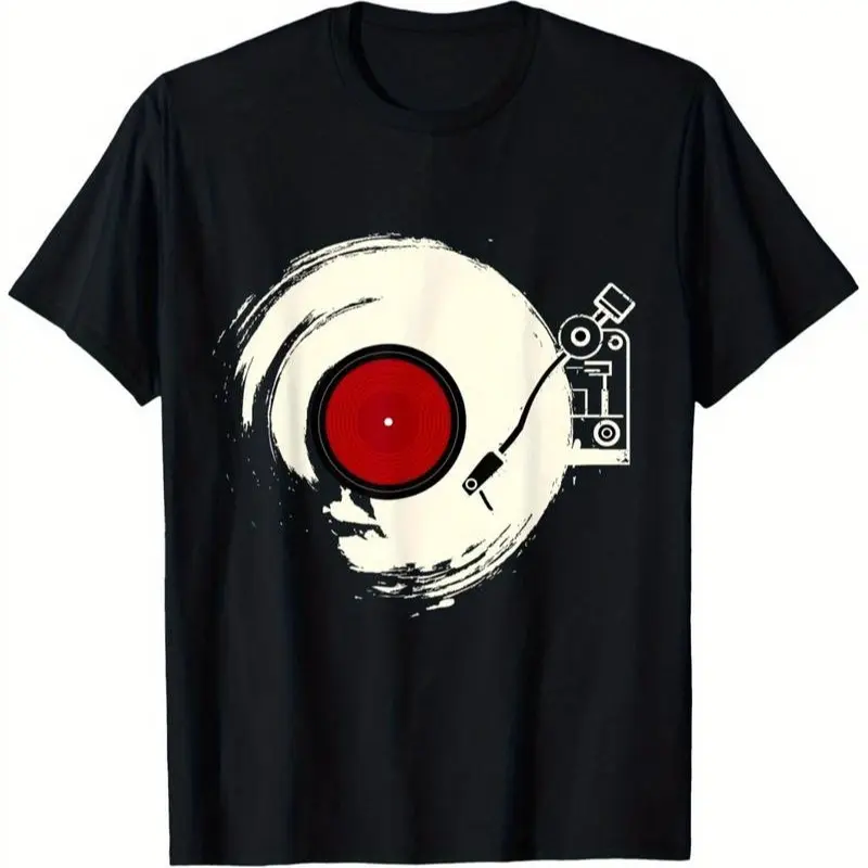 Retro Vinyl Graphic T-shirt, Unisex Classic Fit Shortsleeve Top in Soft Breathable Fabric for All Seasons Casual Streetwear, Retro Print, Menswear, Cold Machine Wash, Machine Washable, Standard Sizes, Tshirt, Round Neck, Short Sleeve, Cold Wash, Retro Vin