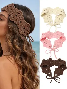 1pc Solid Color Crochet Flower Headband, Bohemian Solid Color Flower Headband, Women's Fashion Hair Tie, Soft Polyester Headband Hair Accessory, Women's Valentine's Day Headband, Gift for Girlfriend