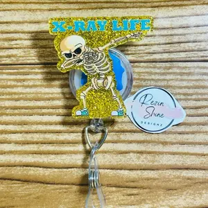 X-Ray Life Radiology Skeleton Gold Glitter Badge Reel