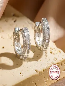 S925 Sterling Silver Hoop Earrings for Women, Cubic Zirconia Paved Huggie Earrings, Hypoallergenic Small Mini Hoop Earrings, Gold/Silver Plated Jewelry Gift for Her
