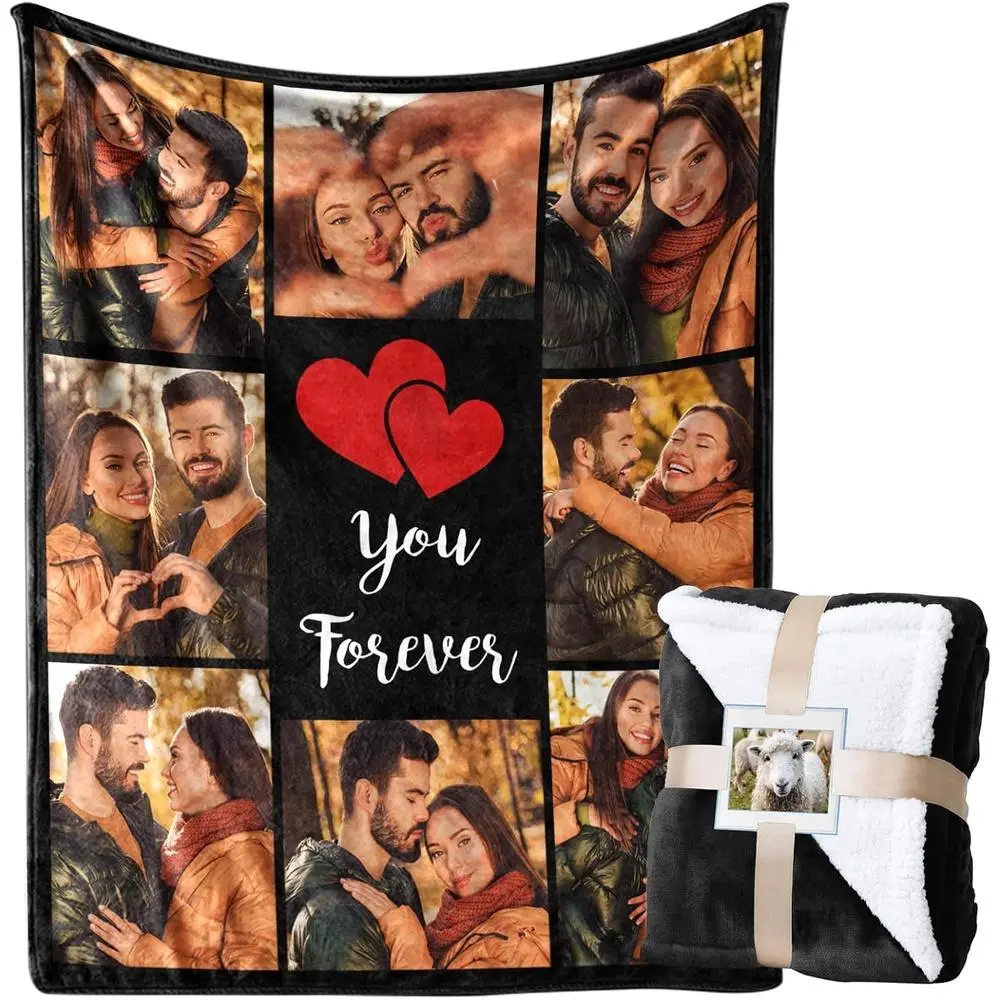 Custom Photo Blanket, Personalized Picture Flannel Fleece Throw Blanket - Thick, Warm, Cozy, Plush, Heat-Retaining - Customized for Couples, Flannel Fleece Blankets