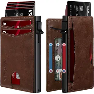 Slim Card Wallet for Men with ID Window - Minimalist RFID Wallet, Pop-Up Function, Ultra Thin Design, Metal Business Card Case Holds 8+ Cards, Gifts for Men, Men's Accessories