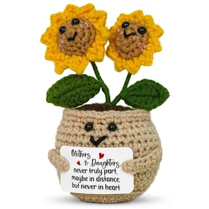 Birthday Gifts for Mom from Daughter Son - Mini Handmade Positive Sunflowers Crochet Amigurumi with Message Card - Mom Gifts for Mother Mother in Law Mama Grandma, Emotional Support Crochet, Mothers Day