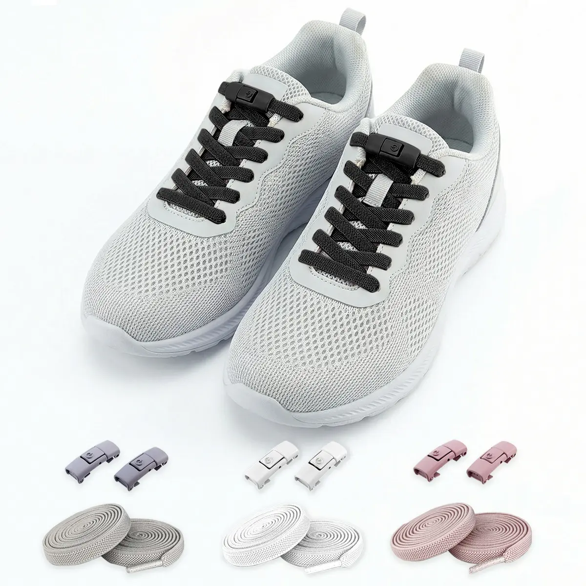 No Tie Elastic Shoelaces 100CM, Flat Laces with Snap Buttons, Adjustable Shoes Strings for Sneakers & Sports Shoes, for Running & Soccer Fan Gear
