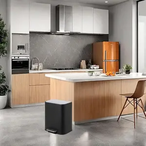 GARVEE 20L Stainless Steel Step Open Garbage Can with Lid, Removable Inner Bucket, Rectangular Waste Bin for Kitchen, Bathroom, Office, and Living Room - 5.3 Gallon Capacity, Black