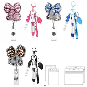 Creative bow stethoscope badge clip with an extendable design, includes a ballpoint pen, marker, ELD light, and waterproof card set; a stylish accessory suitable for nursing schools and ideal for hospital staff. outdoorfun
