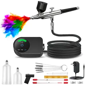 Airbrush Kit with Air Compressor, 22/30/50 PSI High Pressure Air Brush Non-Clogging with 0.2/0.3/0.5mm Nozzle/Cleaning Sets, Ideal for Painting, Modeling, Cake Decor, Makeup,Nail Art