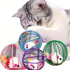 Cat Toys - Fun Interactive Cat Toy, Cage Mouse Toy, Wire Cage Mouse with Colorful Simulated Feathers and Tail - An endlessly entertaining cage mouse cat teaser, made with durable fabric materials, an interactive toy for cats.