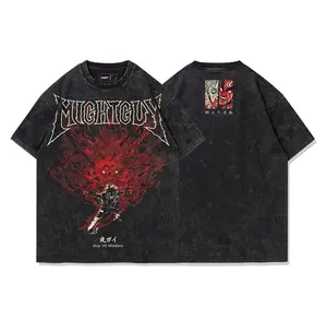 Men's Vintage Acid Wash Oversized Graphic Tee Naruto Might Guy Night Guy Eight Gates Heavyweight Streetwear Cotton T-Shirt Drop Shoulder Retro Anime Manga Heavy Metal Rock Top