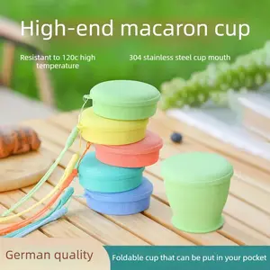 Food-grade foldable silicone water cup, camping outdoor cup with lid, retractable portable travel collapsible mouthwash cup