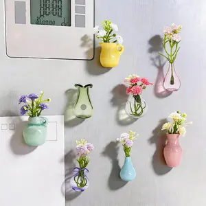 8Pcs Cute Mini Ceramic Vase Magnets for Fridge, Funny Small Vase Magnetics with Flowers, Updated Strong Magnetic Tiny Plant Vases for Refrigerator, Kitchen, Office Decoration
