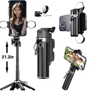2026 Upgraded New 4-in-1 Multifunctional Selfie Stick extend to 21.2 inches, 360 Rotating Angle, Mini Size, Phone Holder Tripod, Foldable Storage,Camera Grip, Vlog Live PhotographyTool,Rechargable Remote control