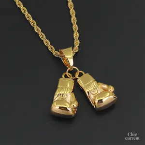 Boxing gloves necklace, hip-hop jewelry, sports accessory, suitable for men and women, gold color, perfect as a birthday or Valentine's Day gift, male gifts