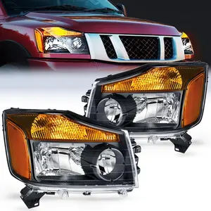 Nilight High Lumen Headlight Assembly Compatible with 2004-2015 Nissan Titan, Armada - Black Housing, Amber Reflector, LED Backlights Car Headlamp Replacement